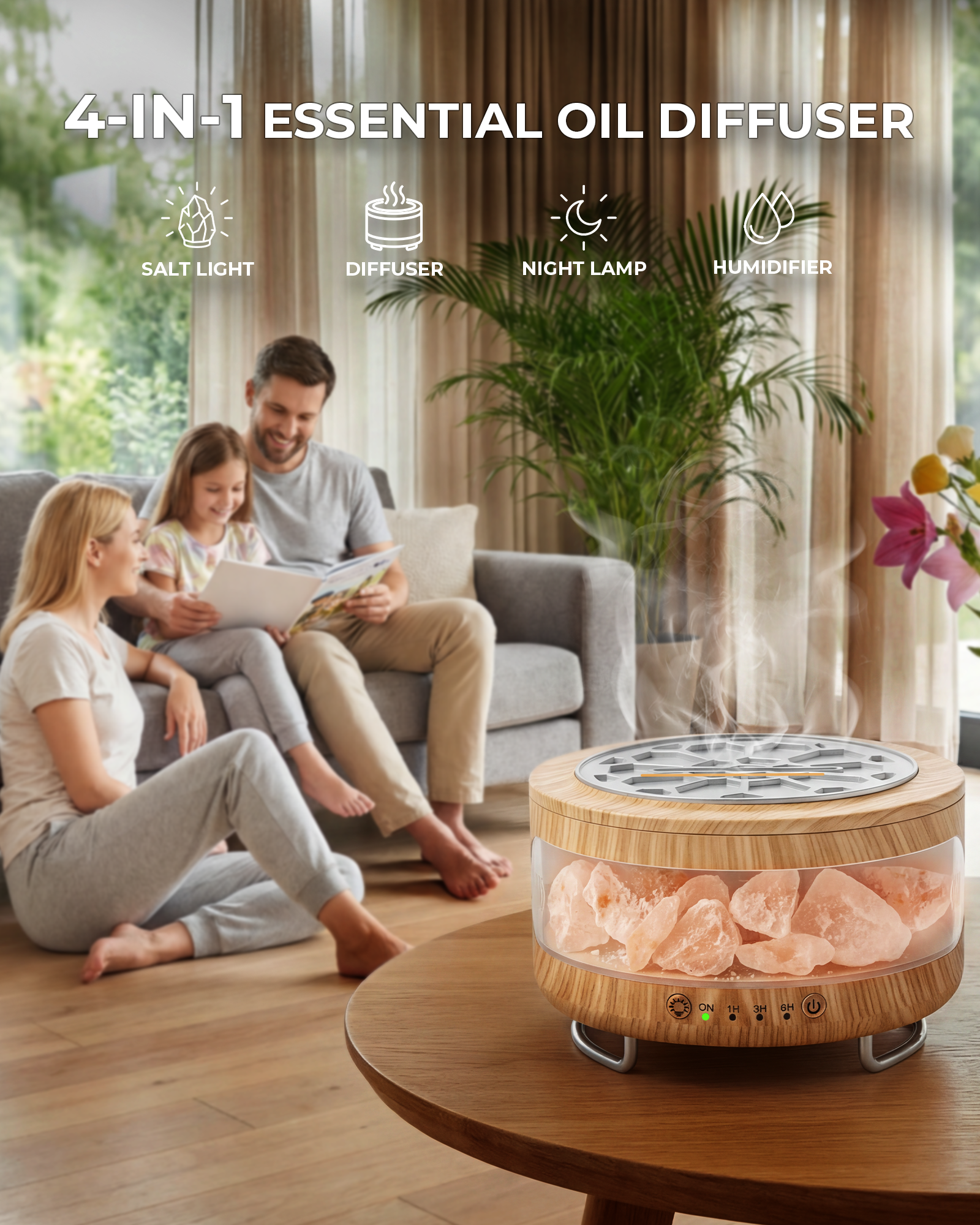 Ultrasonic Essential Oil Diffuser, 2-in-1 Cool Mist Humidifiers & Himalayan Salt Lamp, Aromatherapy Diffuser Portable Mini Humidifier for Bedroom / Plants / Travel / Desk 