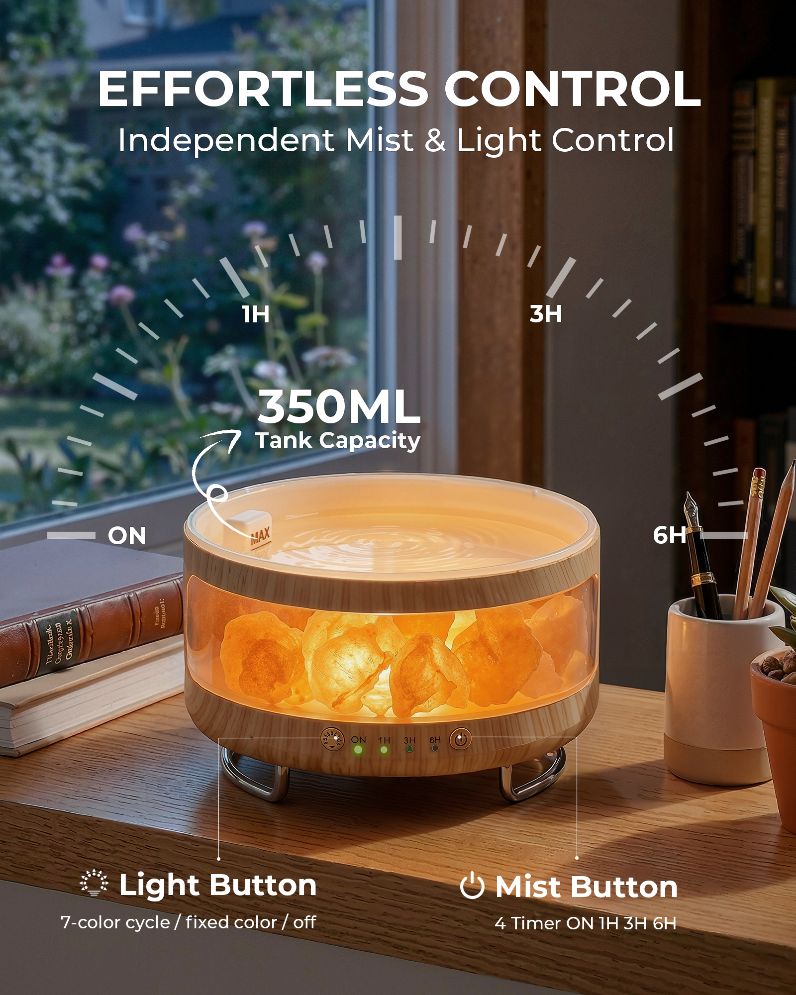Ultrasonic Essential Oil Diffuser, 2-in-1 Cool Mist Humidifiers & Himalayan Salt Lamp, Aromatherapy Diffuser Portable Mini Humidifier for Bedroom / Plants / Travel / Desk 