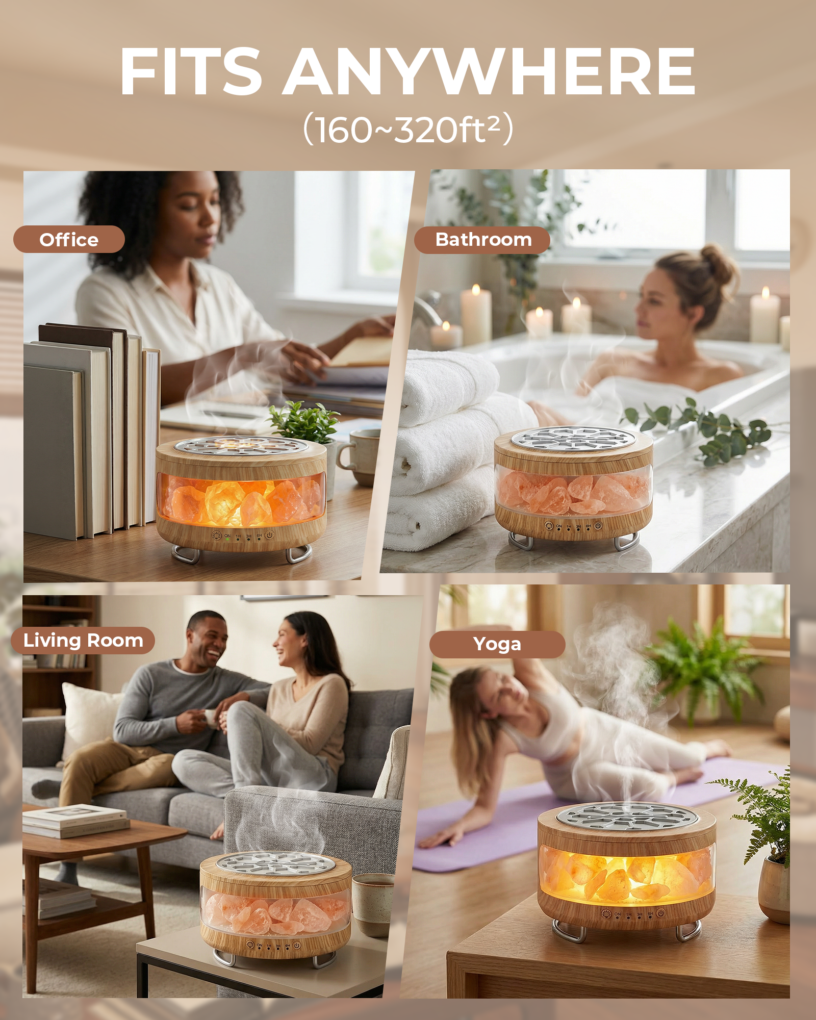 Ultrasonic Essential Oil Diffuser, 2-in-1 Cool Mist Humidifiers & Himalayan Salt Lamp, Aromatherapy Diffuser Portable Mini Humidifier for Bedroom / Plants / Travel / Desk 