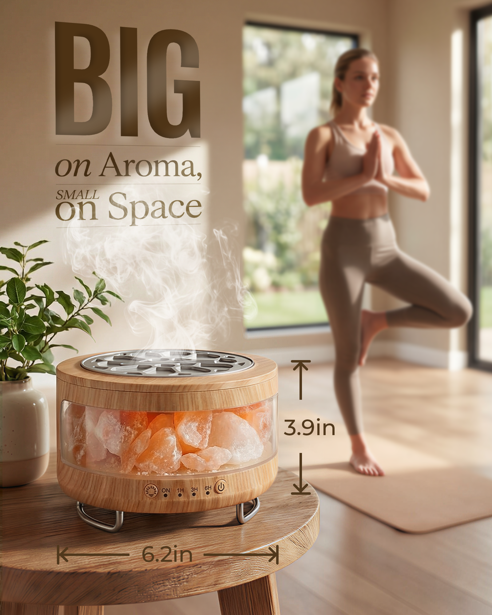 Ultrasonic Essential Oil Diffuser, 2-in-1 Cool Mist Humidifiers & Himalayan Salt Lamp, Aromatherapy Diffuser Portable Mini Humidifier for Bedroom / Plants / Travel / Desk 