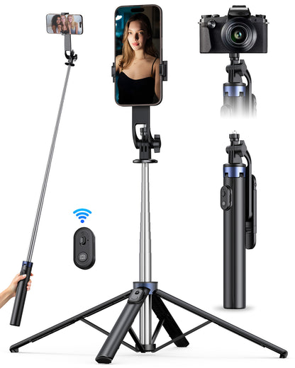 Frsara 71" Extendable Phone Tripod & Selfie Stick with Wireless Remote - Portable Stand for iPhone/Android, Selfie/Video Recording/Vlog