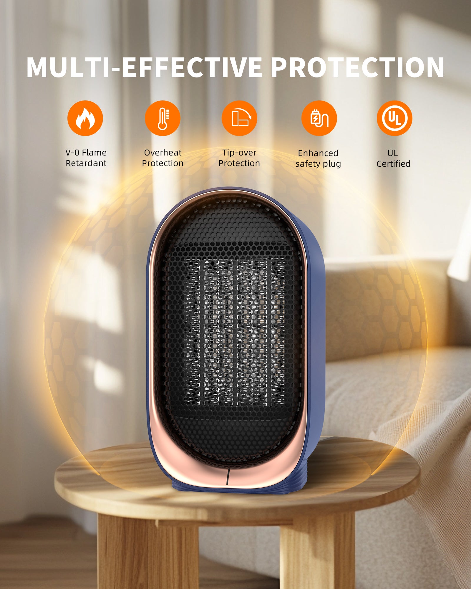 FrSara Space Heater, Small Portable Electric Heaters 1500W/800W, 2S Fast Heating, Tip-Over and Overheat Protection, Mini PTC Ceramic Room Desk Heater for Office Bedroom Indoor Use