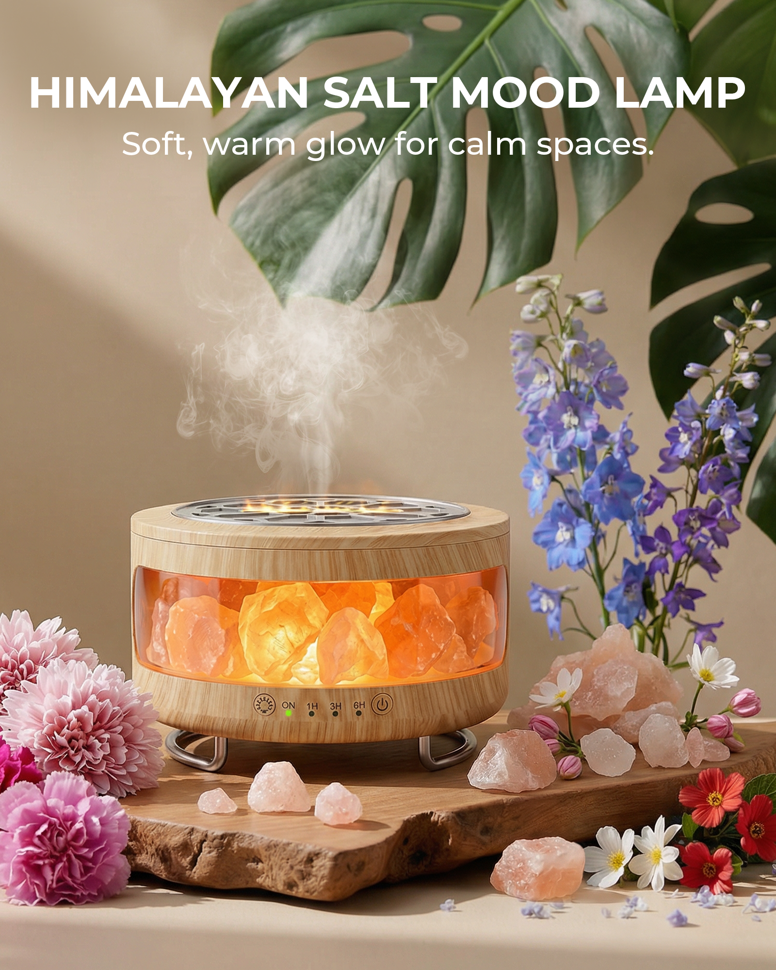Ultrasonic Essential Oil Diffuser, 2-in-1 Cool Mist Humidifiers & Himalayan Salt Lamp, Aromatherapy Diffuser Portable Mini Humidifier for Bedroom / Plants / Travel / Desk ﻿
