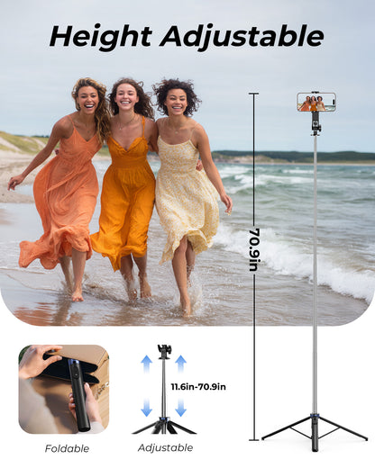 Frsara 71" Extendable Phone Tripod & Selfie Stick with Wireless Remote - Portable Stand for iPhone/Android, Selfie/Video Recording/Vlog