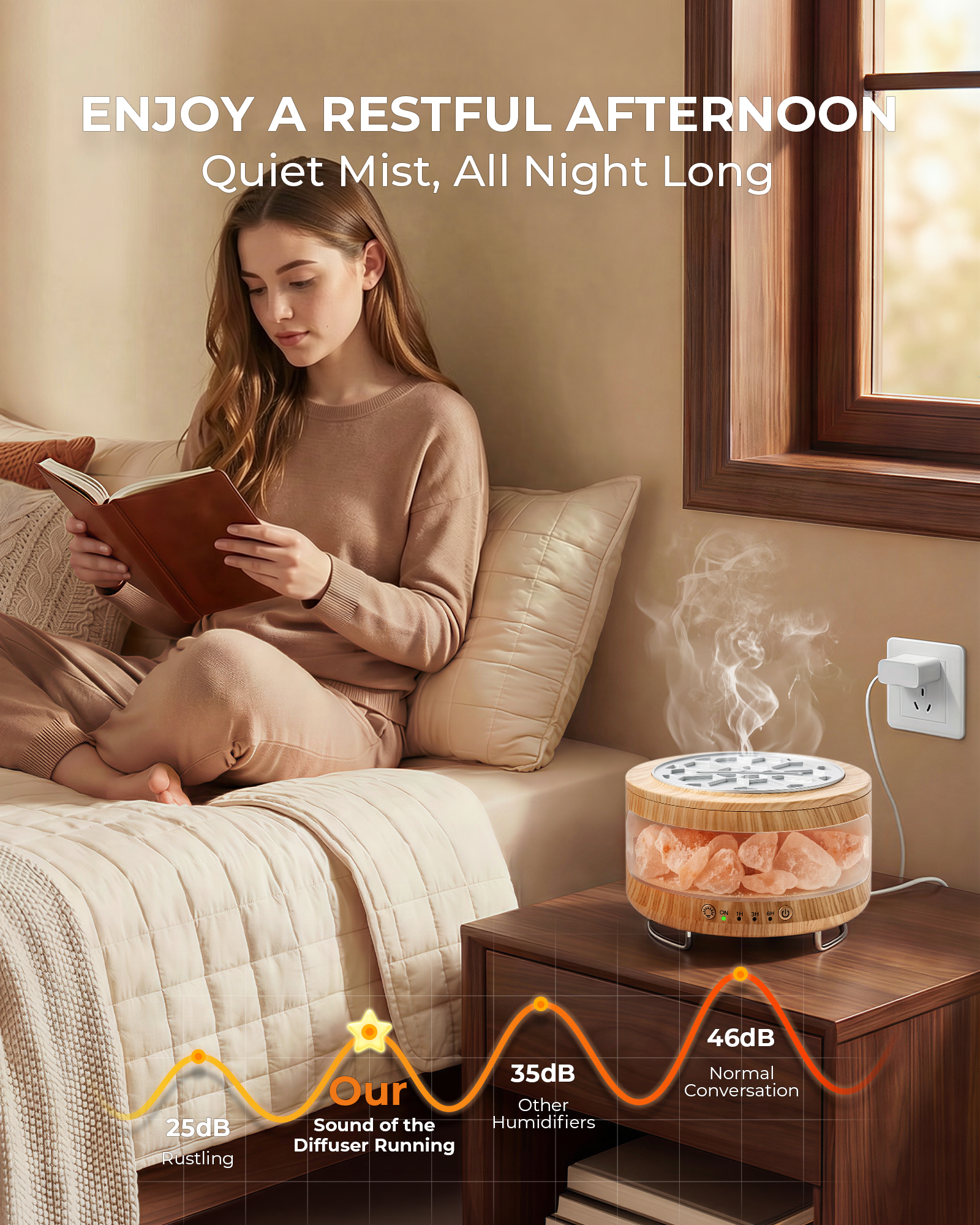 Ultrasonic Essential Oil Diffuser, 2-in-1 Cool Mist Humidifiers & Himalayan Salt Lamp, Aromatherapy Diffuser Portable Mini Humidifier for Bedroom / Plants / Travel / Desk ﻿
